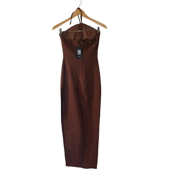 Fashion Nova NWT Dressed To Impress You Maxi Dress Chestnut Brown Cutout Long - Picture 2 of 7